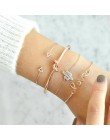 4 sztuk/zestaw moda liść bohemy okrągły węzeł bransoletka mankiet złoty łańcuch Charm bransoletka Bangle dla kobiet proste geome