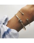 4 sztuk/zestaw moda liść bohemy okrągły węzeł bransoletka mankiet złoty łańcuch Charm bransoletka Bangle dla kobiet proste geome