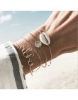 4 sztuk/zestaw moda liść bohemy okrągły węzeł bransoletka mankiet złoty łańcuch Charm bransoletka Bangle dla kobiet proste geome