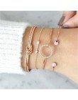4 sztuk/zestaw moda liść bohemy okrągły węzeł bransoletka mankiet złoty łańcuch Charm bransoletka Bangle dla kobiet proste geome