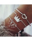 4 sztuk/zestaw moda liść bohemy okrągły węzeł bransoletka mankiet złoty łańcuch Charm bransoletka Bangle dla kobiet proste geome