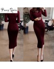 Damski sweter zimowy z dzianiny długie czerwone sukienki Slim elastyczny golf z długim rękawem seksowna damska szata bodycon suk