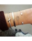 4 sztuk/zestaw moda liść bohemy okrągły węzeł bransoletka mankiet złoty łańcuch Charm bransoletka Bangle dla kobiet proste geome