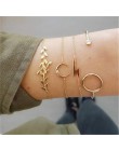 4 sztuk/zestaw moda liść bohemy okrągły węzeł bransoletka mankiet złoty łańcuch Charm bransoletka Bangle dla kobiet proste geome