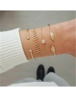 4 sztuk/zestaw moda liść bohemy okrągły węzeł bransoletka mankiet złoty łańcuch Charm bransoletka Bangle dla kobiet proste geome