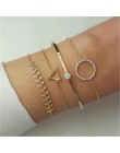 4 sztuk/zestaw moda liść bohemy okrągły węzeł bransoletka mankiet złoty łańcuch Charm bransoletka Bangle dla kobiet proste geome