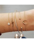 4 sztuk/zestaw moda liść bohemy okrągły węzeł bransoletka mankiet złoty łańcuch Charm bransoletka Bangle dla kobiet proste geome
