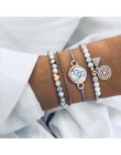 4 sztuk/zestaw moda liść bohemy okrągły węzeł bransoletka mankiet złoty łańcuch Charm bransoletka Bangle dla kobiet proste geome