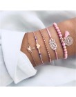 4 sztuk/zestaw moda liść bohemy okrągły węzeł bransoletka mankiet złoty łańcuch Charm bransoletka Bangle dla kobiet proste geome