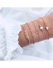 4 sztuk/zestaw moda liść bohemy okrągły węzeł bransoletka mankiet złoty łańcuch Charm bransoletka Bangle dla kobiet proste geome
