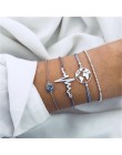 4 sztuk/zestaw moda liść bohemy okrągły węzeł bransoletka mankiet złoty łańcuch Charm bransoletka Bangle dla kobiet proste geome