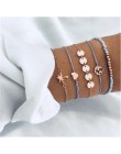 4 sztuk/zestaw moda liść bohemy okrągły węzeł bransoletka mankiet złoty łańcuch Charm bransoletka Bangle dla kobiet proste geome