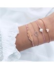 4 sztuk/zestaw moda liść bohemy okrągły węzeł bransoletka mankiet złoty łańcuch Charm bransoletka Bangle dla kobiet proste geome