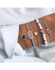 4 sztuk/zestaw moda liść bohemy okrągły węzeł bransoletka mankiet złoty łańcuch Charm bransoletka Bangle dla kobiet proste geome