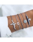 4 sztuk/zestaw moda liść bohemy okrągły węzeł bransoletka mankiet złoty łańcuch Charm bransoletka Bangle dla kobiet proste geome