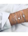 4 sztuk/zestaw moda liść bohemy okrągły węzeł bransoletka mankiet złoty łańcuch Charm bransoletka Bangle dla kobiet proste geome