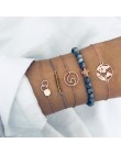 4 sztuk/zestaw moda liść bohemy okrągły węzeł bransoletka mankiet złoty łańcuch Charm bransoletka Bangle dla kobiet proste geome