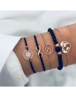 4 sztuk/zestaw moda liść bohemy okrągły węzeł bransoletka mankiet złoty łańcuch Charm bransoletka Bangle dla kobiet proste geome