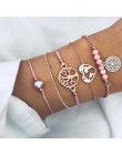 4 sztuk/zestaw moda liść bohemy okrągły węzeł bransoletka mankiet złoty łańcuch Charm bransoletka Bangle dla kobiet proste geome