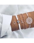 4 sztuk/zestaw moda liść bohemy okrągły węzeł bransoletka mankiet złoty łańcuch Charm bransoletka Bangle dla kobiet proste geome
