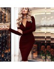 Kobiety w stylu Vintage Sexy obcisła sukienka bodicon na przyjęcie z długim rękawem głębokie V neck jednokolorowa na co dzień el