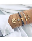 4 sztuk/zestaw moda liść bohemy okrągły węzeł bransoletka mankiet złoty łańcuch Charm bransoletka Bangle dla kobiet proste geome