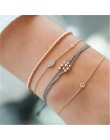 4 sztuk/zestaw moda liść bohemy okrągły węzeł bransoletka mankiet złoty łańcuch Charm bransoletka Bangle dla kobiet proste geome