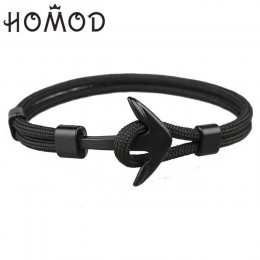 HOMOD 2019 New Fashion czarny kolor kotwica bransoletki mężczyźni urok Survival Rope Chain bransoletka Paracord męska dopasowana