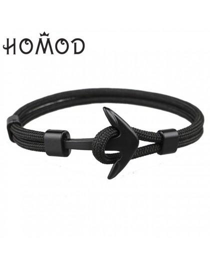 HOMOD 2019 New Fashion czarny kolor kotwica bransoletki mężczyźni urok Survival Rope Chain bransoletka Paracord męska dopasowana