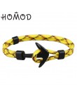 HOMOD 2019 New Fashion czarny kolor kotwica bransoletki mężczyźni urok Survival Rope Chain bransoletka Paracord męska dopasowana