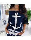 Fanbety kobiety sexy off shoulder zestawy dwuczęściowe sukienka kotwica łodzi koszule z nadrukiem sukienka w paski zestawy Lady 
