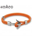 HOMOD 2019 New Fashion czarny kolor kotwica bransoletki mężczyźni urok Survival Rope Chain bransoletka Paracord męska dopasowana