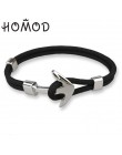 HOMOD 2019 New Fashion czarny kolor kotwica bransoletki mężczyźni urok Survival Rope Chain bransoletka Paracord męska dopasowana