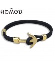 HOMOD 2019 New Fashion czarny kolor kotwica bransoletki mężczyźni urok Survival Rope Chain bransoletka Paracord męska dopasowana