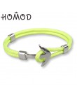 HOMOD 2019 New Fashion czarny kolor kotwica bransoletki mężczyźni urok Survival Rope Chain bransoletka Paracord męska dopasowana