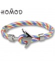 HOMOD 2019 New Fashion czarny kolor kotwica bransoletki mężczyźni urok Survival Rope Chain bransoletka Paracord męska dopasowana
