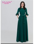 S. FLAVOR kolor zielony kobieta O-Neck długa sukienka styl boho Slim Vestidos Vintage 3/4 latarnia rękaw w stylu casual, letnia 