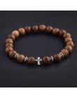 Hot mężczyźni naturalne drewno krzyż z koralikami bransoletki Onyx medytacja modlitwa bransoletka z koralików kobiety drewniane 