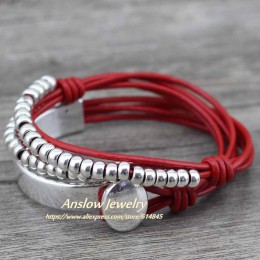 Anslow marka czeski Vintage Handmade wielowarstwowe Wrap biżuteria kobiety dzień matki urodziny bransoletka skórzana bransoletka