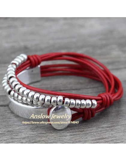 Anslow marka czeski Vintage Handmade wielowarstwowe Wrap biżuteria kobiety dzień matki urodziny bransoletka skórzana bransoletka