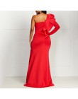 Afrykański styl elegancka impreza seksowny wieczór kobiety długie sukienki jedno ramię Bodycon Split kobiece falbany Maxi czerwo