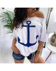 Fanbety kobiety sexy off shoulder zestawy dwuczęściowe sukienka kotwica łodzi koszule z nadrukiem sukienka w paski zestawy Lady 