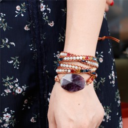 Najnowszy unikatowy Chakra kamienie naturalne urok 5 nici bransoletki Handmade bransoletka boho kobiety skórzana bransoletka