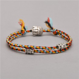 Etniczny tybetański głowa buddy tkane Amulet Multicolor bransoletki i Bangles dla kobiet mężczyzn ręcznie liny budda Charm brans