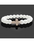 Urok bransoletka z kamienia naturalnego krzyż czarny lawa matowe bransoletki z koralików Handmade mężczyźni kobiety modlitwa Fit