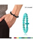 Urok bransoletka z kamienia naturalnego krzyż czarny lawa matowe bransoletki z koralików Handmade mężczyźni kobiety modlitwa Fit