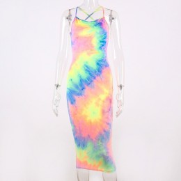Hugcitar tie dye slip backless sexy 2019 lato jesień kobiety moda wysoka talia slim party elegancka sukienka bodycon midi