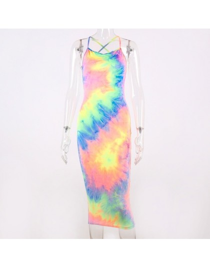 Hugcitar tie dye slip backless sexy 2019 lato jesień kobiety moda wysoka talia slim party elegancka sukienka bodycon midi