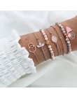 6 sztuk/zestaw zestaw bransoletek dla kobiet Boho Gem Shell Turtle Leaf korale skórzana wielowarstwowa bransoletka Charm Lady Go