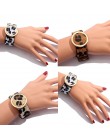 Flatfoosie Fashion ZA Leopard bransoletki dla kobiet Boho guzik o złotym kolorze skórzana bransoletka w stylu vintage świąteczna